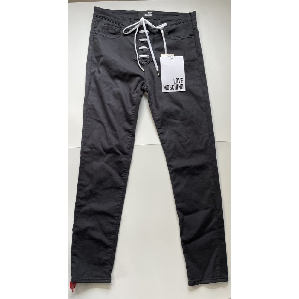 NWT Love Moschino Lace Up High Rise Pants 29 Black